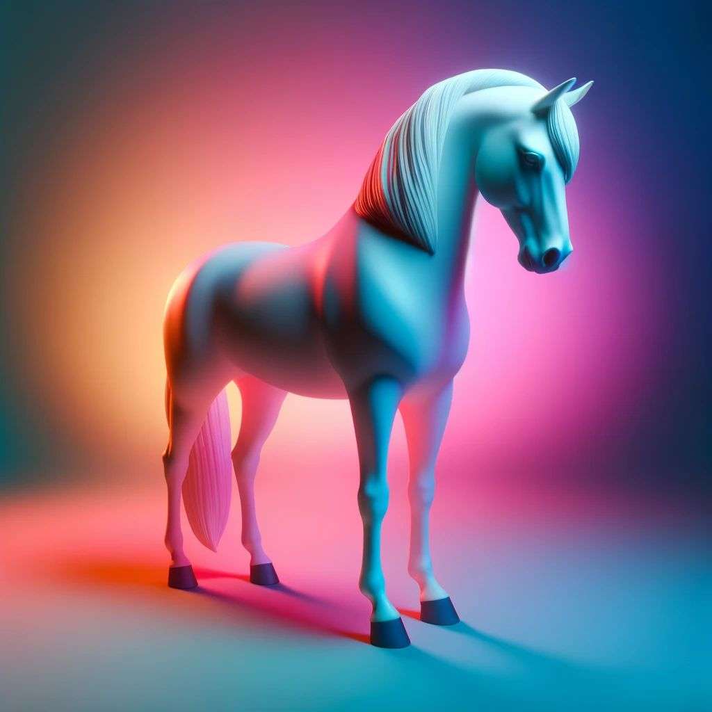 a horse, 3D digital painting, soft gradients, bright colors
